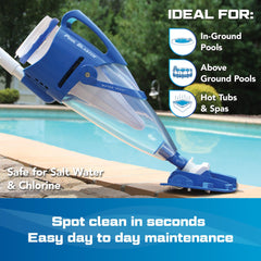 POOL BLASTER close-up of 10.5-inch vacuum head picking up sand efficiently