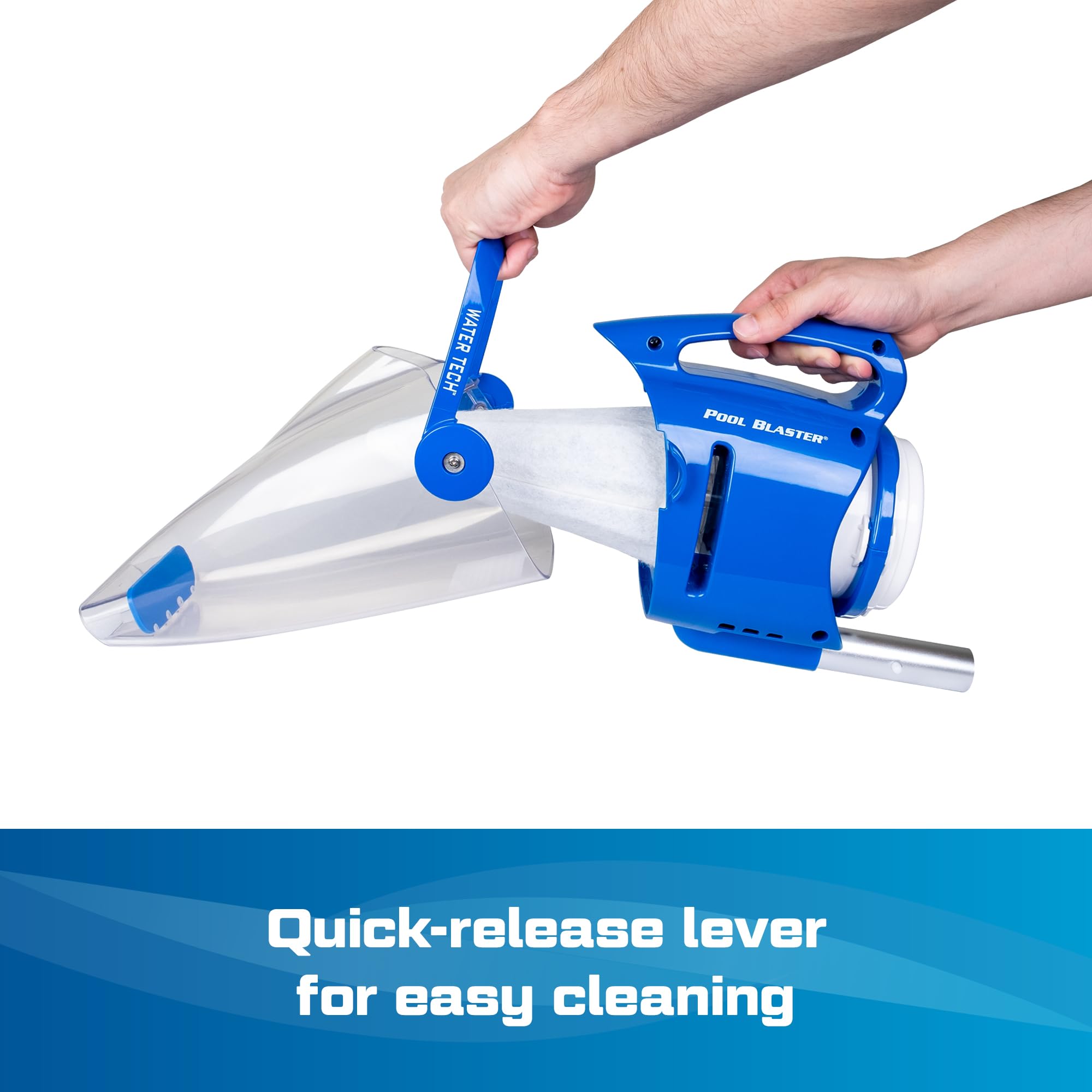 POOL BLASTER shown in hand to demonstrate lightweight size and control