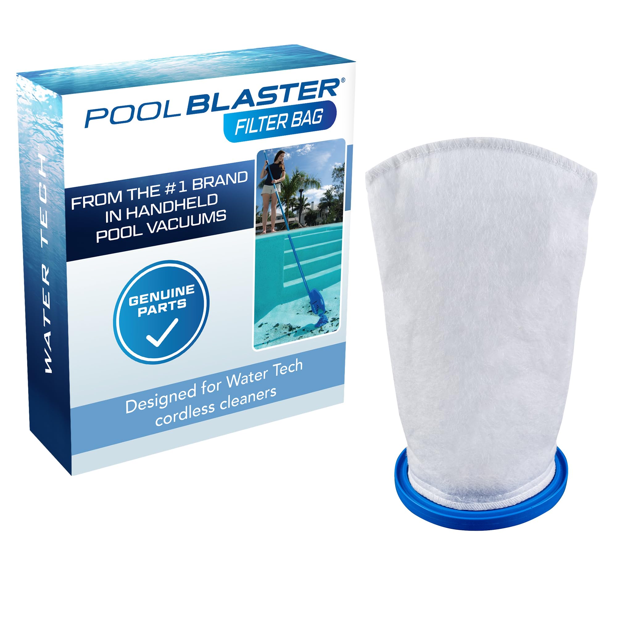 POOL BLASTER front view of replacement filter bag showing authentic packaging benefit