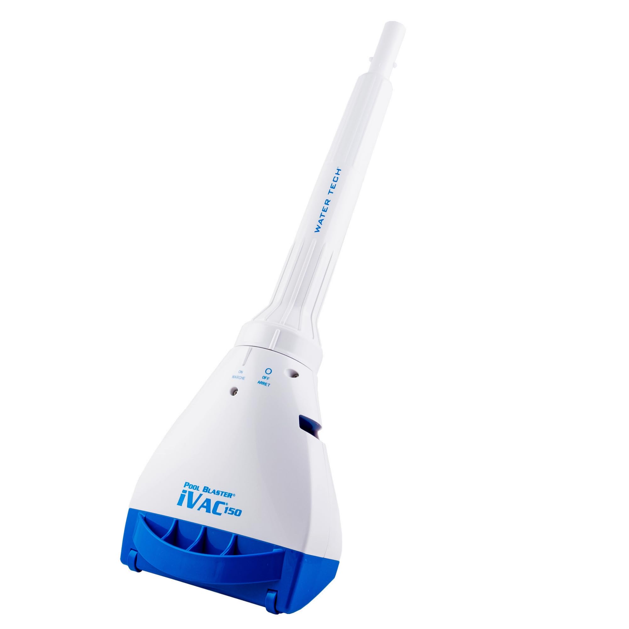 POOL BLASTER iVac 150 vista frontal mostrando diseño portátil y botones