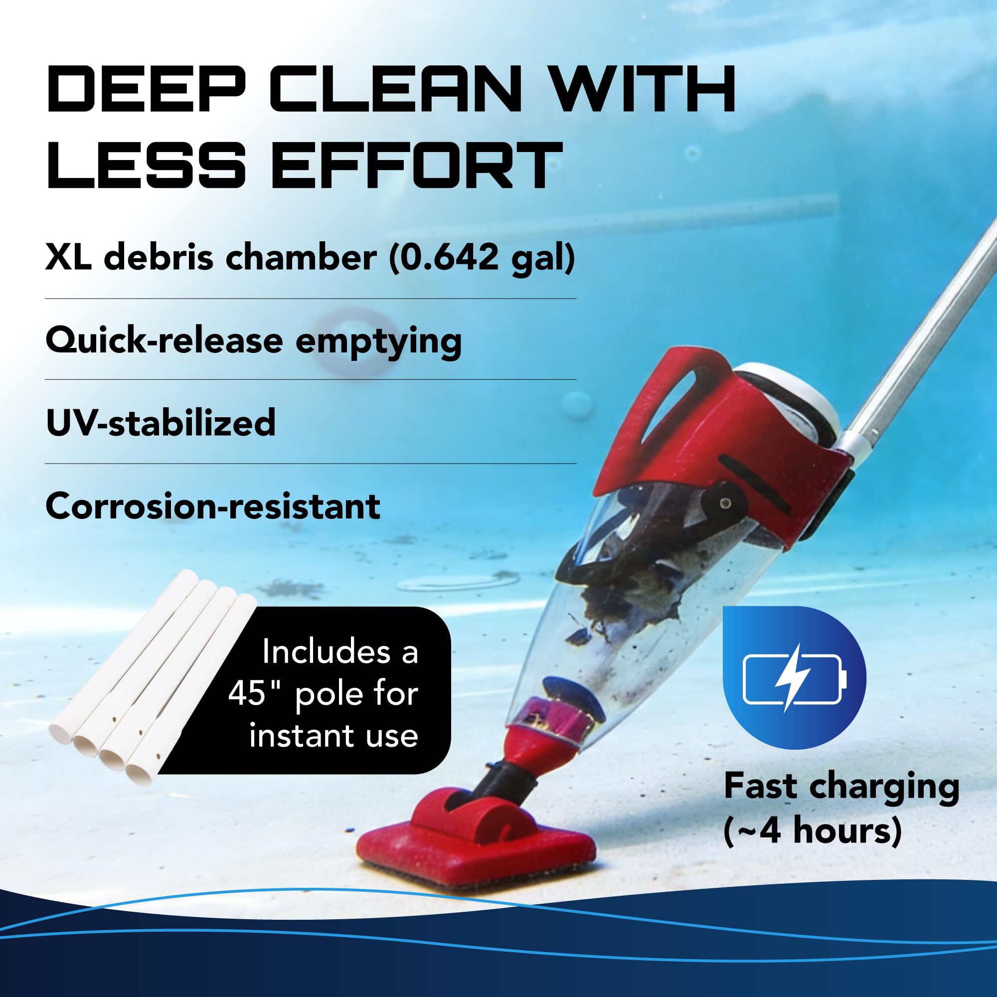 POOL BLASTER Pulse 7.5-inch vacuum head detail for efficient debris pickup