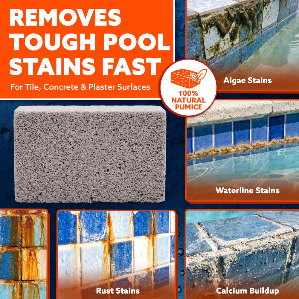 Pool Blok pumie floating in pool demonstrating easy waterline access benefit