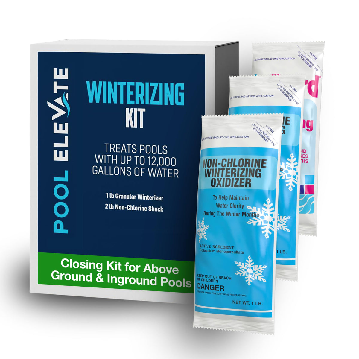 POOL ELEVATE front packaging showing winterizing kit and benefits