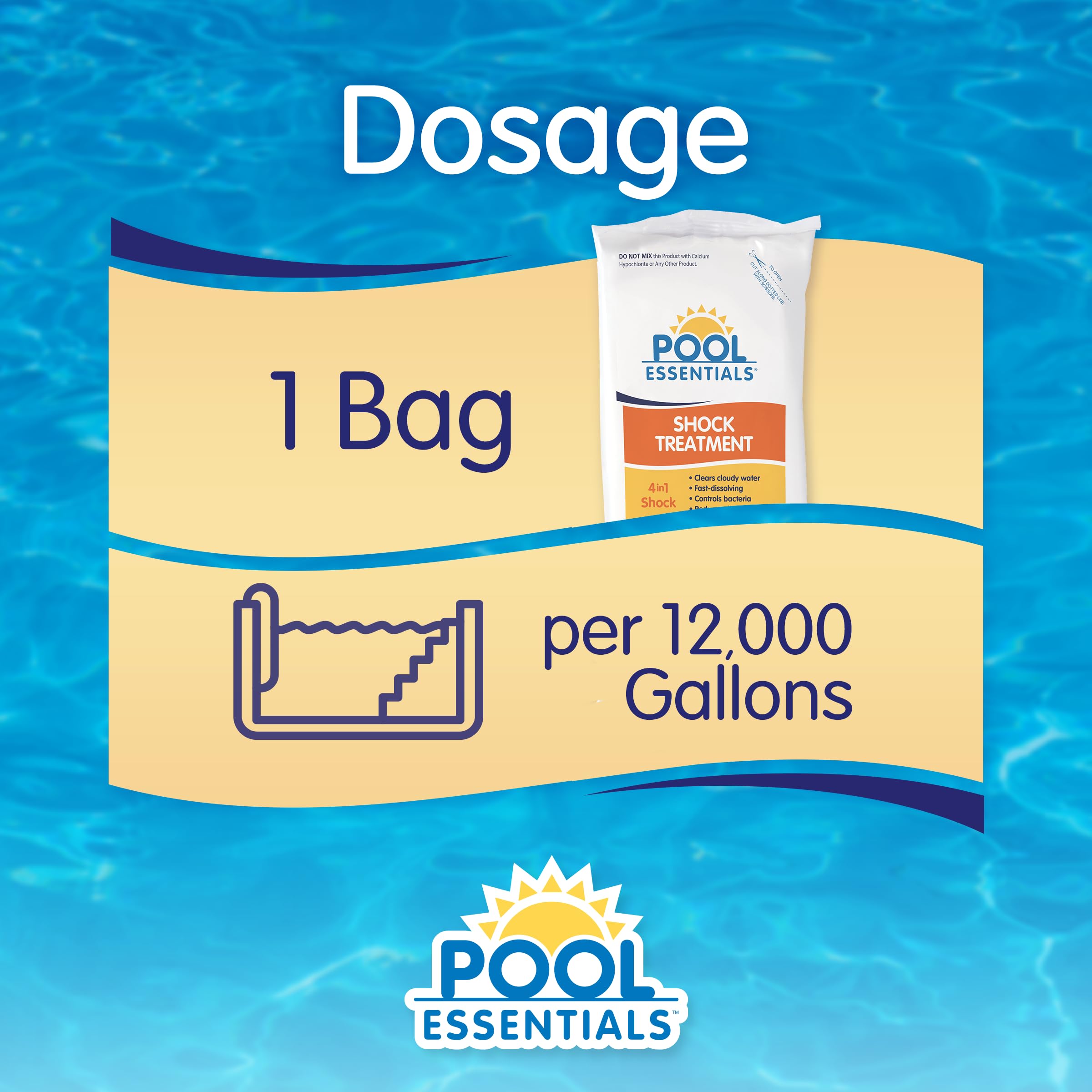 Pool Essentials label close-up displaying usage and safety information benefit