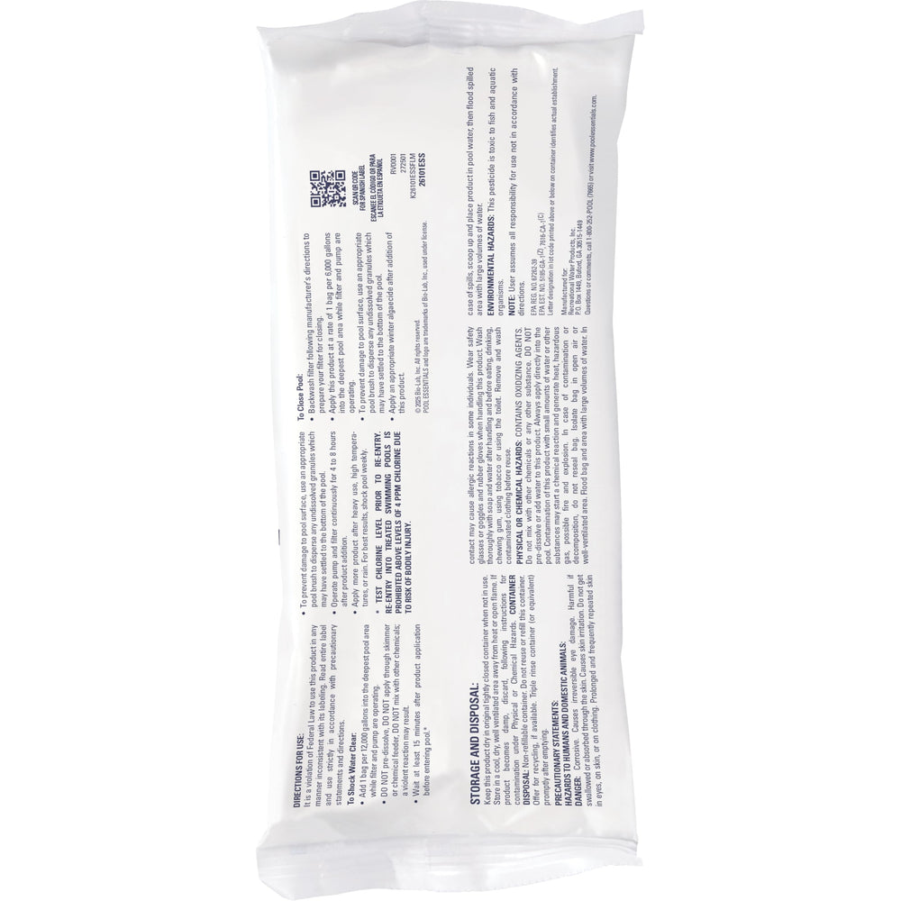 Pool Essentials measuring scoop beside a bag for accurate dosing benefit