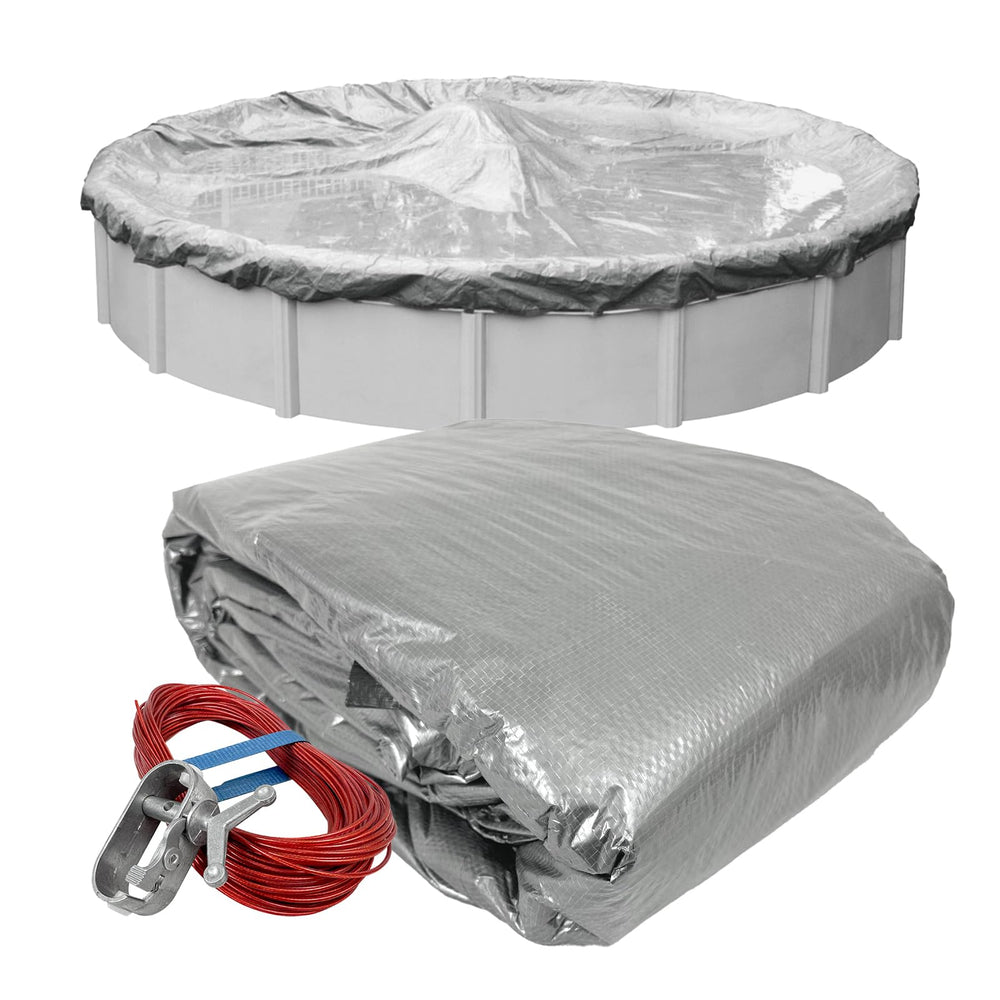 Pool Mate cover front packaging showing model and size, protects seasonally