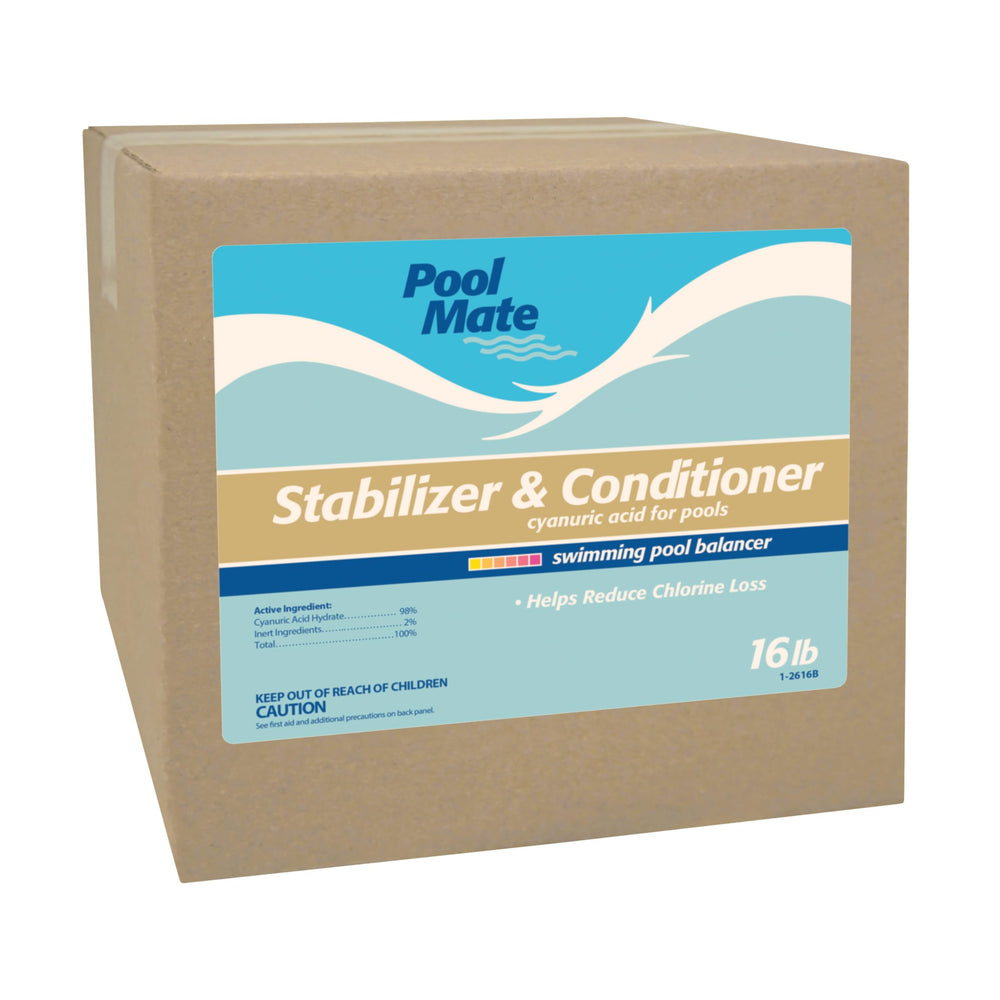 Pool Mate front bag view showing product branding and weight benefit