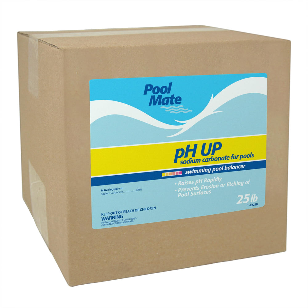 Pool Mate front label on 25-pound container showing product name and benefits