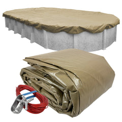 Pool Mate front view of 16x25 ft cover showing fit and protection
