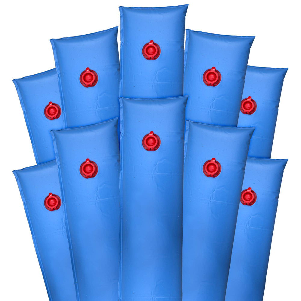 Pool Mate front packaging showing 10-pack blue tubes, easy storage benefit