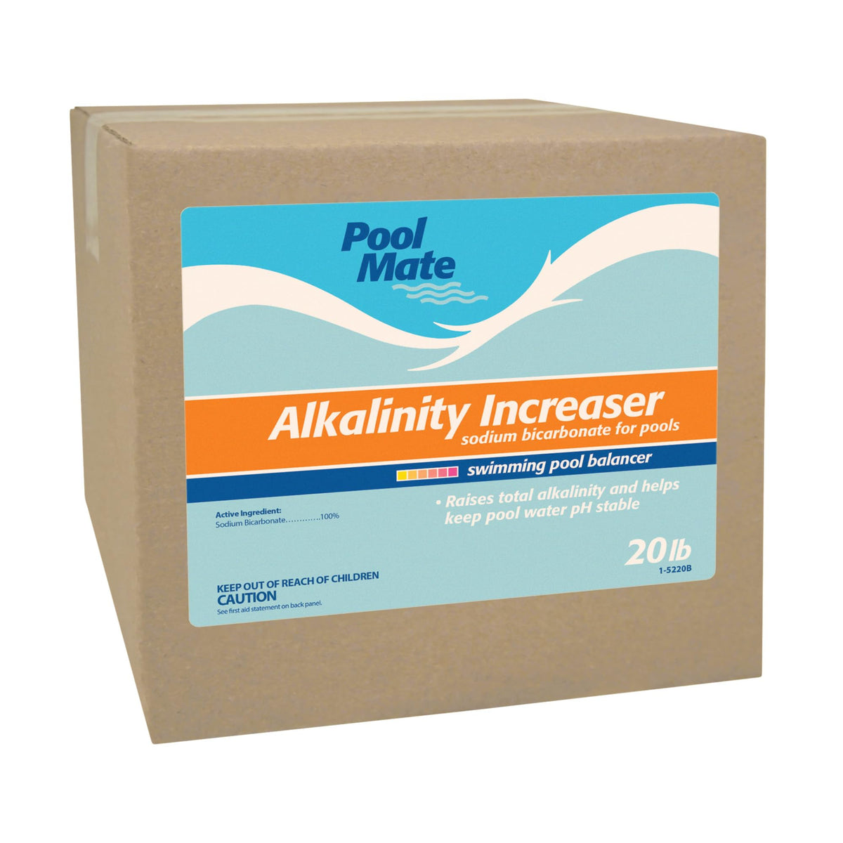 Pool Mate front packaging showing 20-pound container for easy storage and dosing