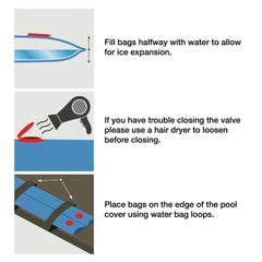 Pool Mate tubes in place on winter pool edge showing secure cover anchoring