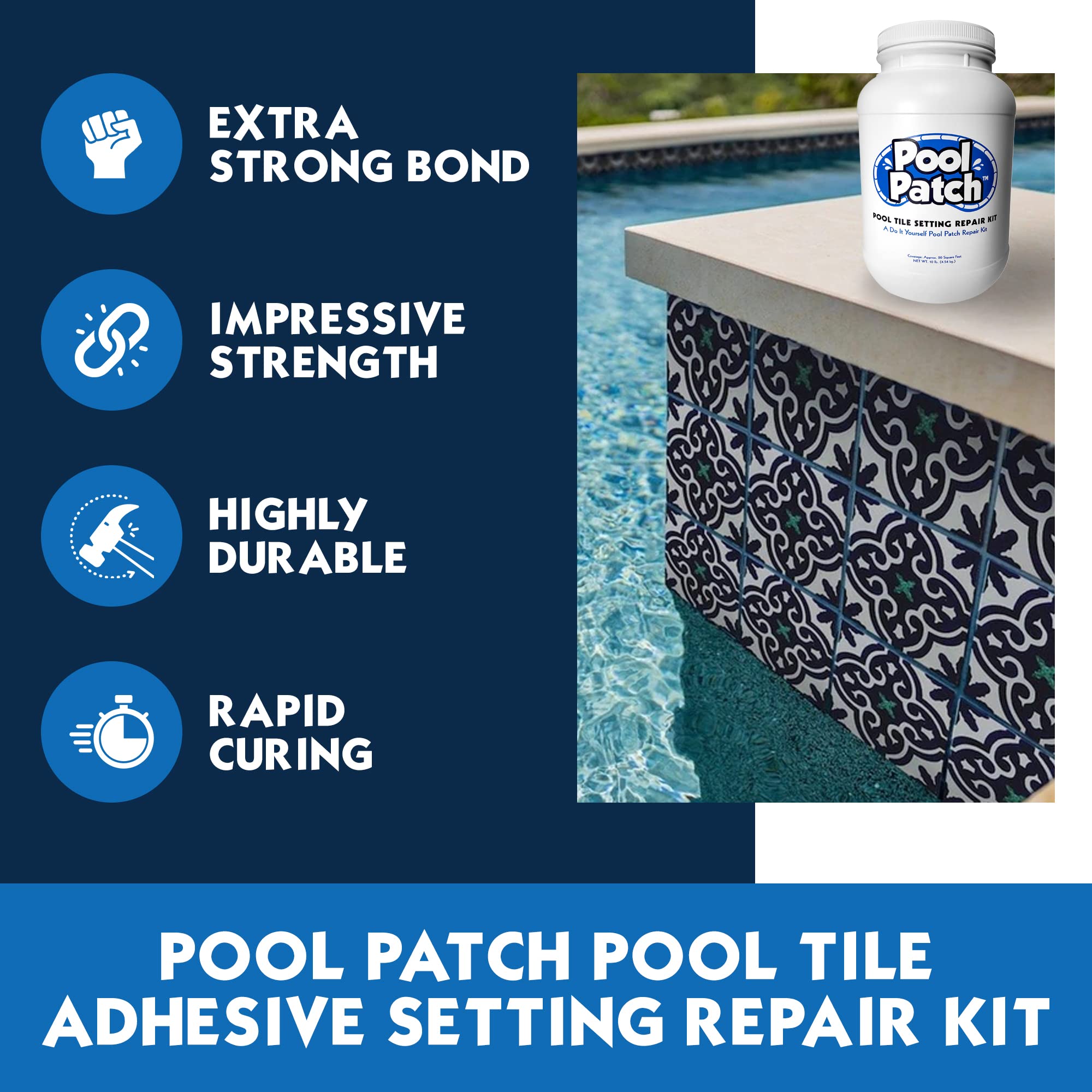 Pool Patch open tub texture of mixed thinset showing easy-spread consistency