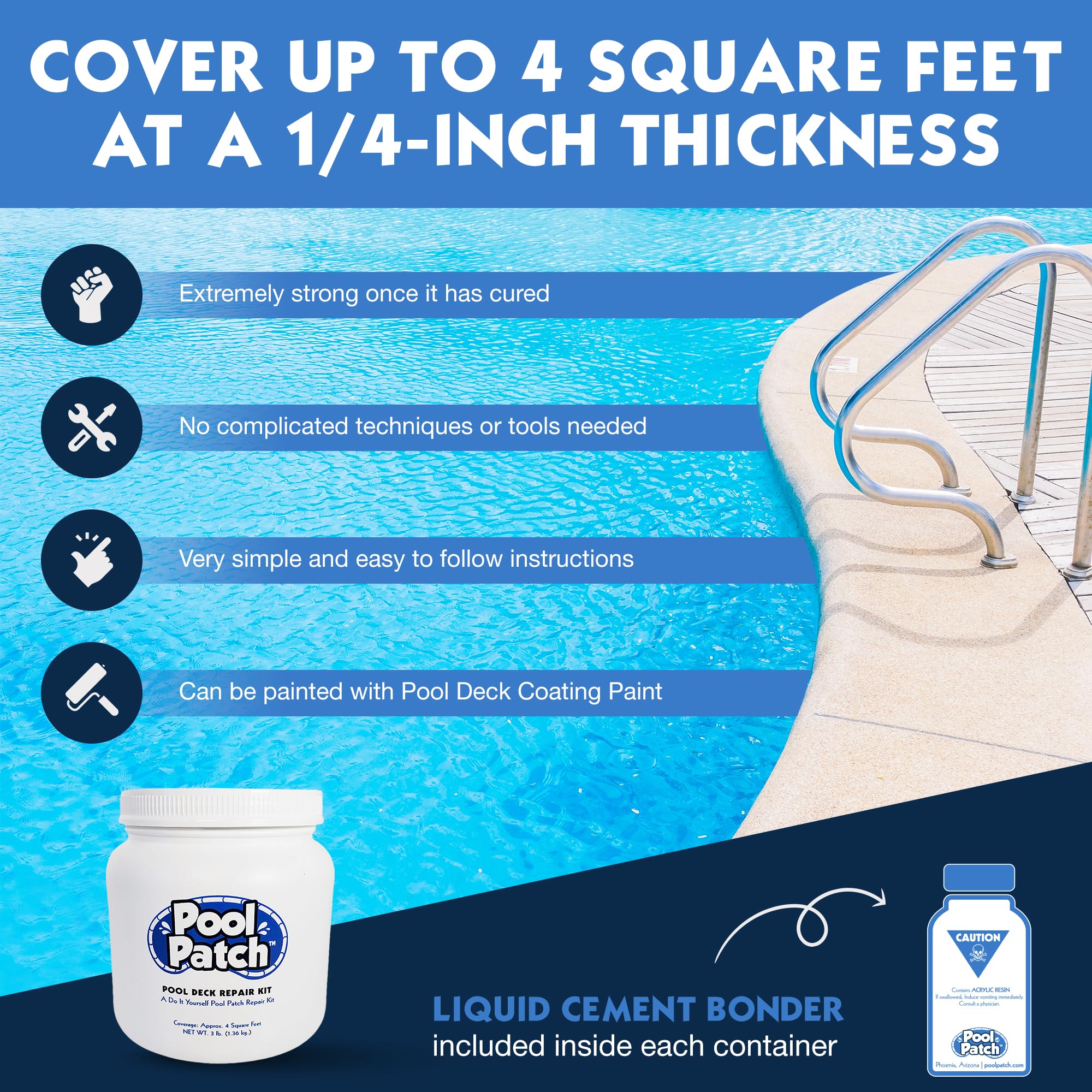 Pool Patch being applied by hand to a deck demonstrates DIY ease