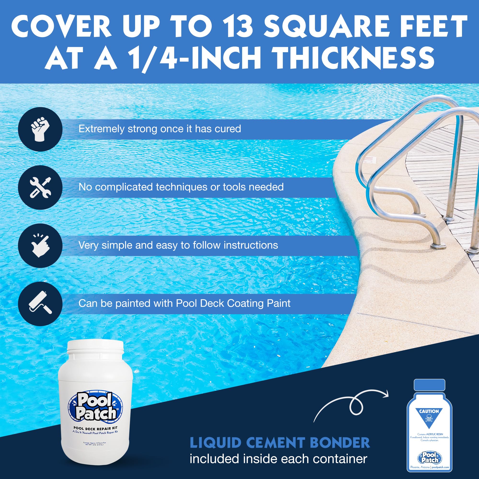 Pool Patch mixing contents with bonder liquid and powder for easy mixing