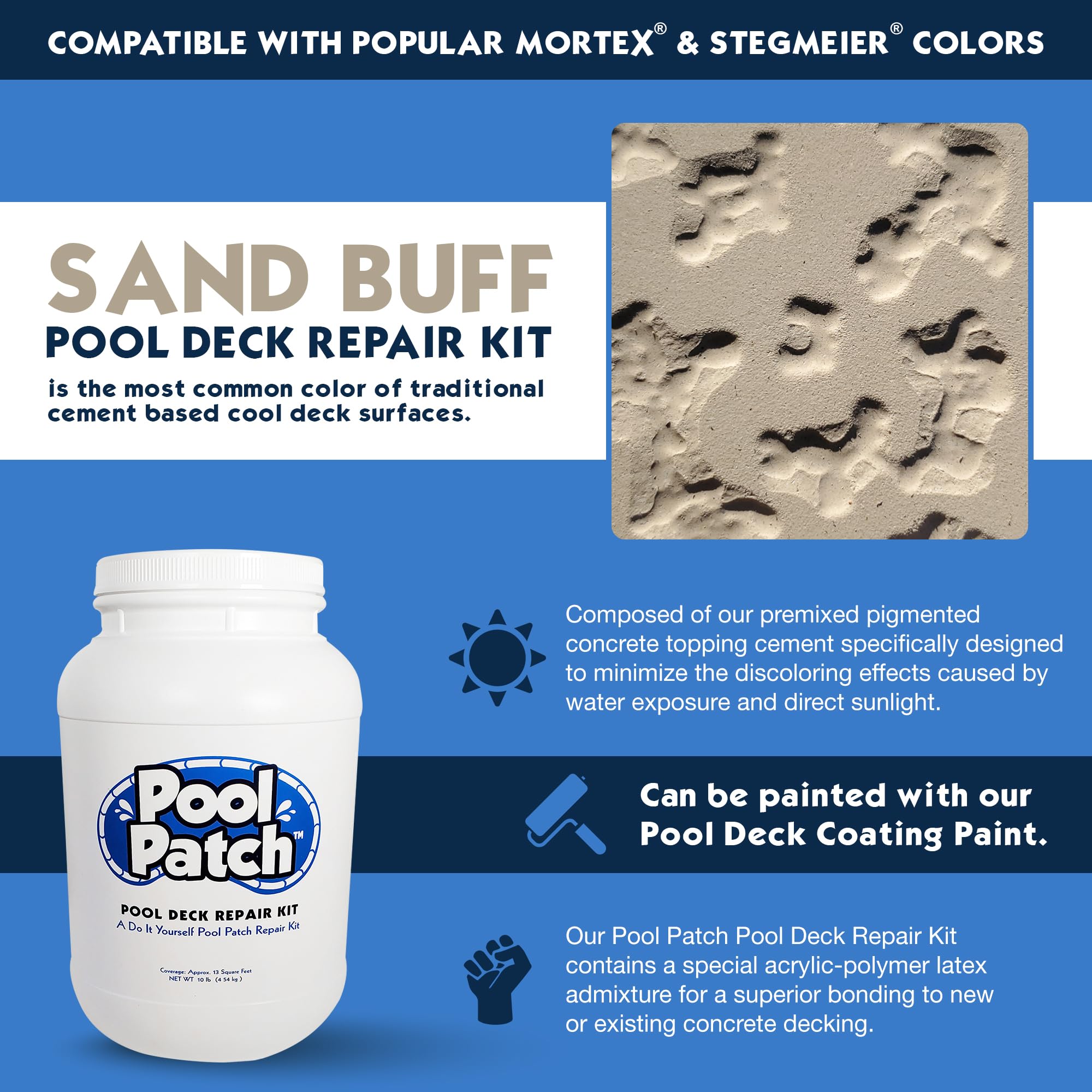 Pool Patch close-up of sand buff texture demonstrating smooth blendability