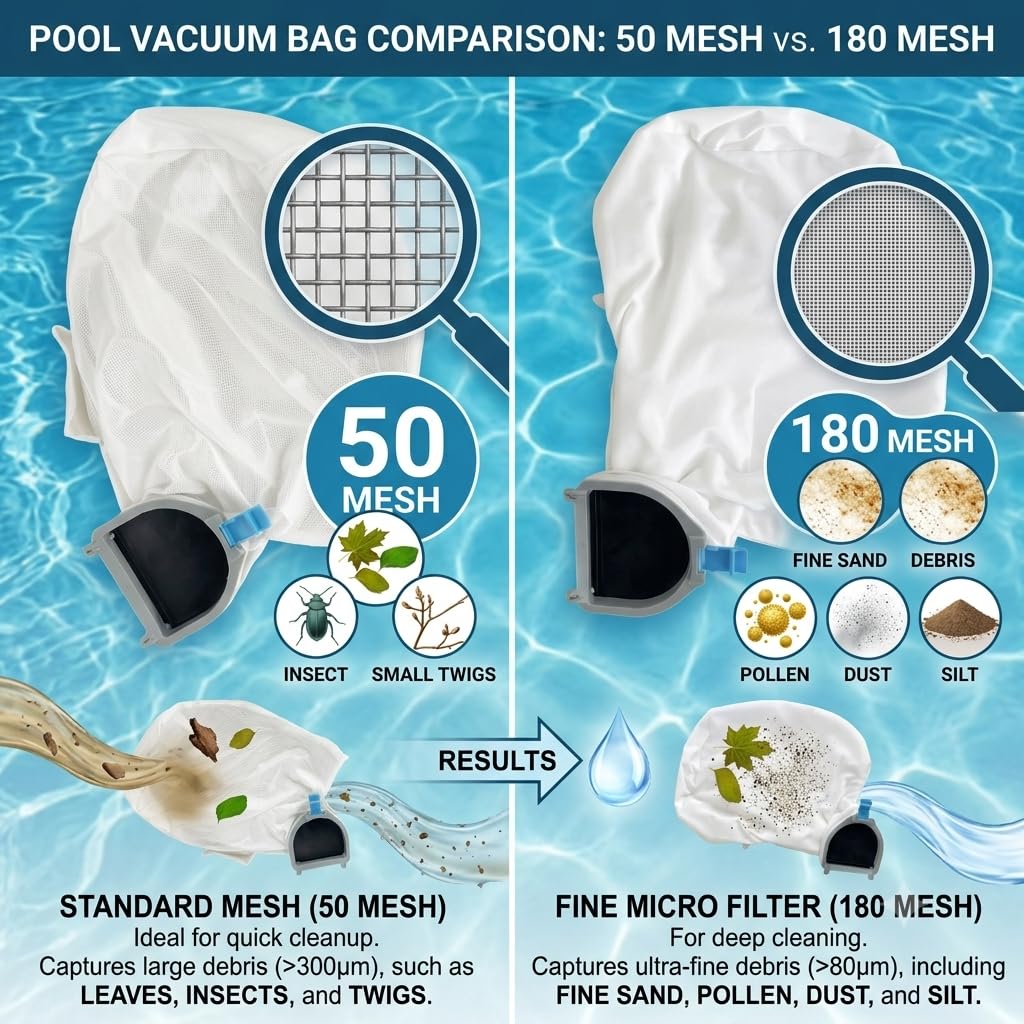 Pool Stomach two filter bags displayed to show fine and standard filtration options
