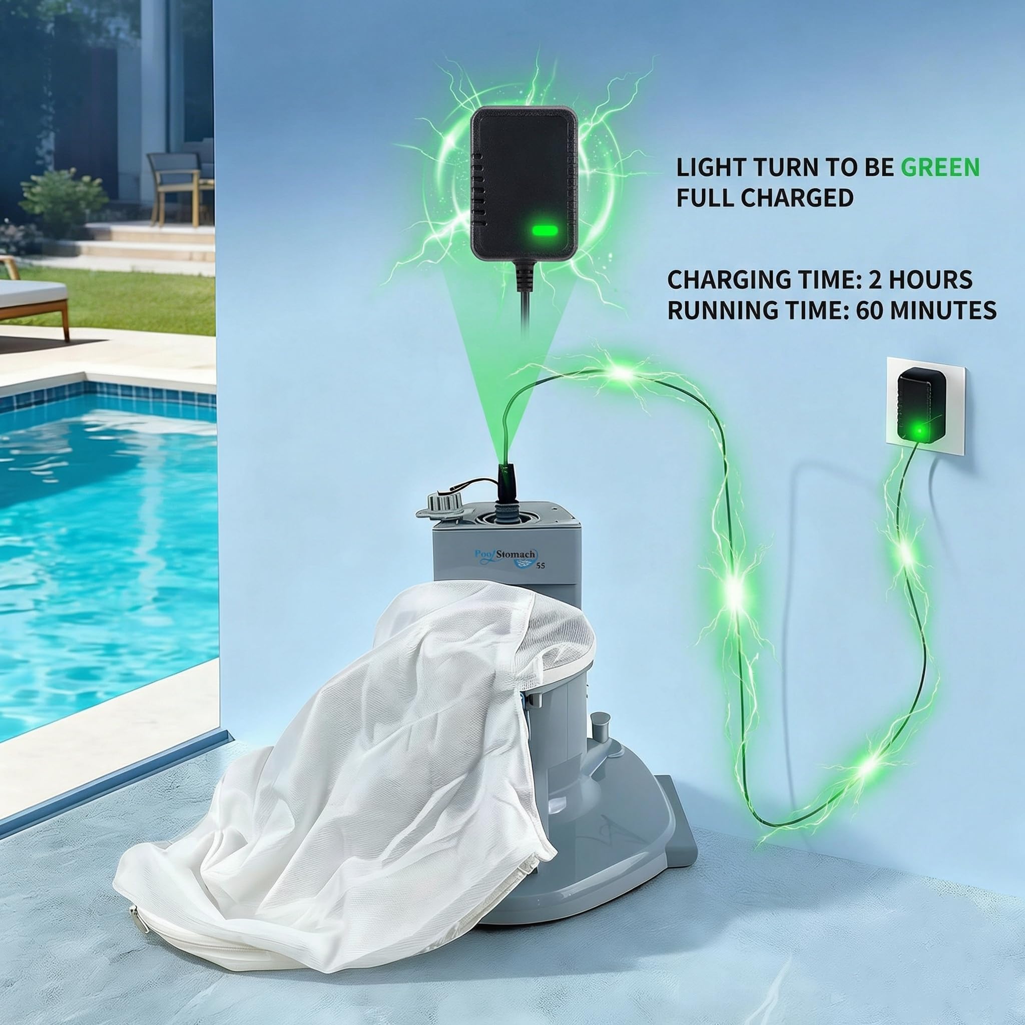 Pool Stomach vacuum in use at poolside illustrating hassle-free maintenance