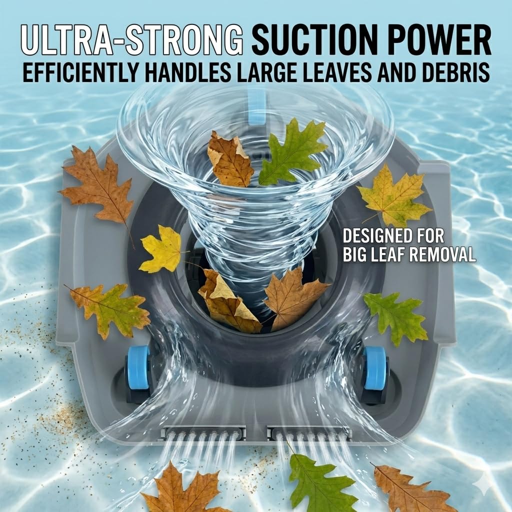 Pool Stomach vacuum attached to 78 inch aluminum pole for extended floor reach