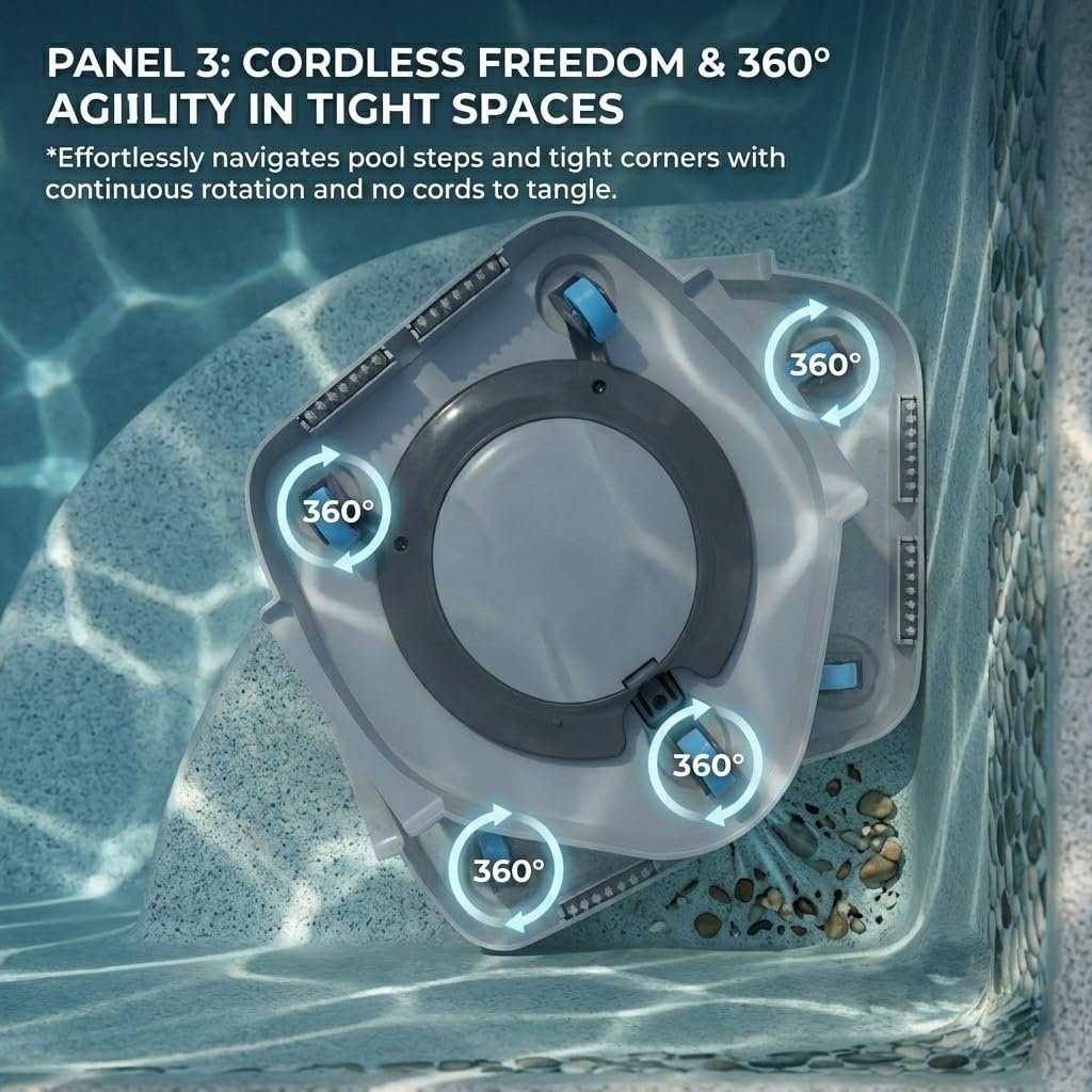 Pool Stomach control panel and battery indicator showing easy operation and runtime