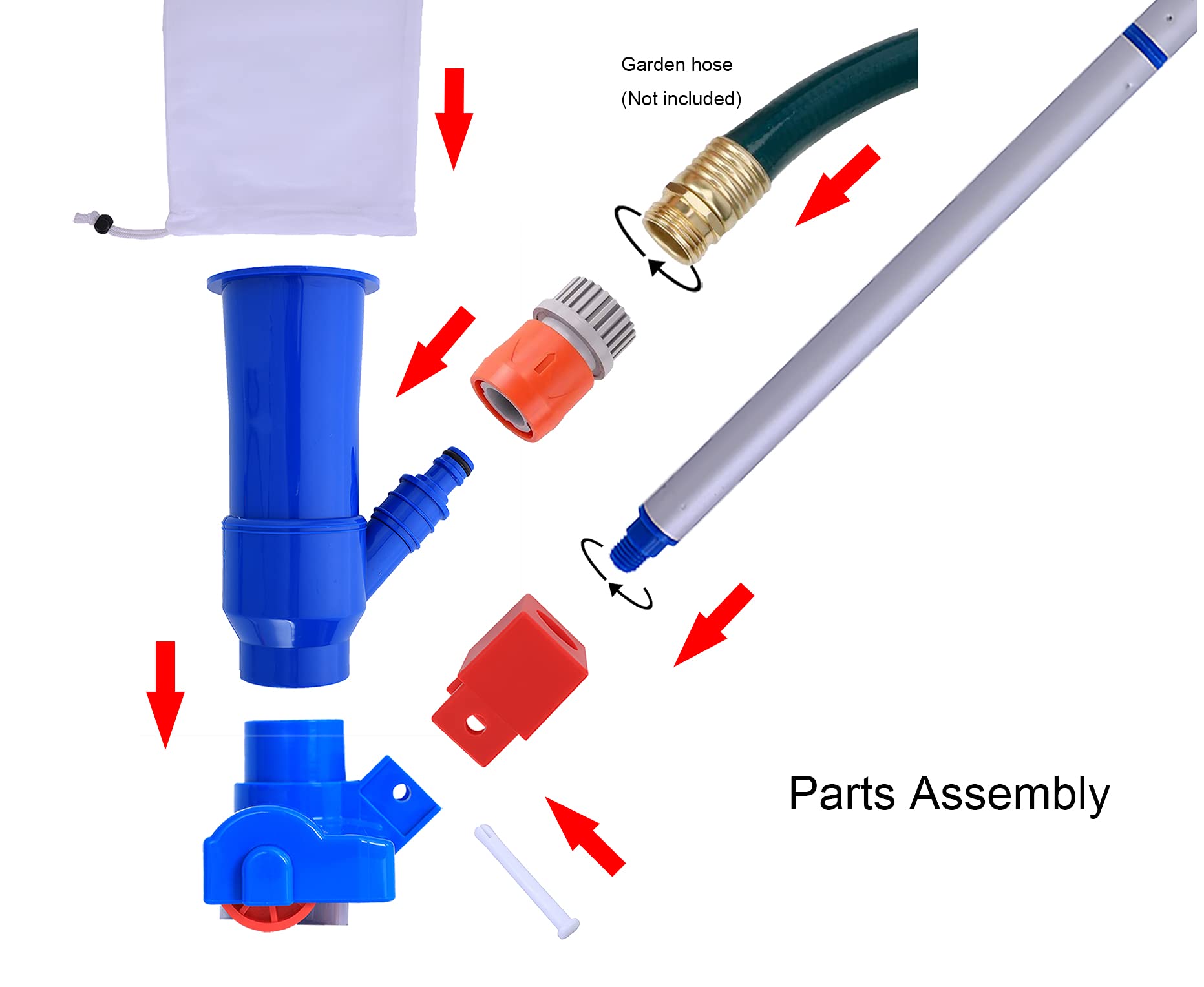 Pool Supply Town assembled 57-inch pole and vacuum head ready for pool cleaning use