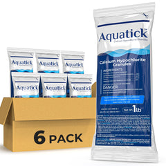 POOLACC front packaging showing six 1-lb shock bags and clear labeling benefits