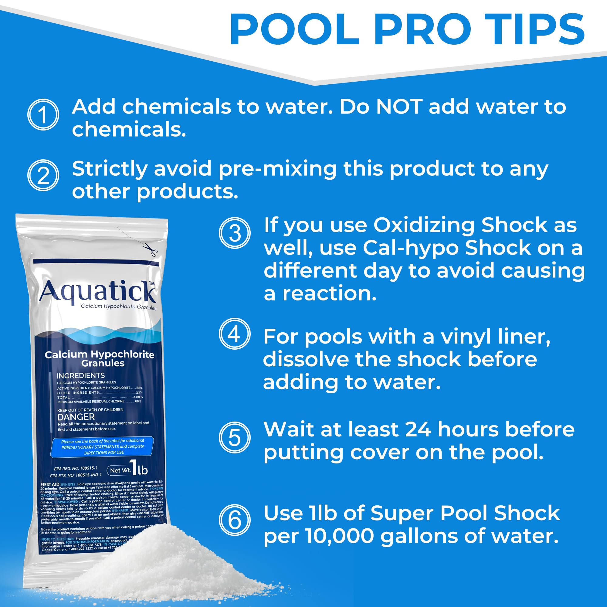 POOLACC product label close-up highlighting 68 percent cal-hypo formula