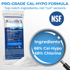 POOLACC open bag with white granular cal-hypo visible for easy dosing