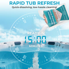 POOLACC pouring packet into hot tub demonstrating quick application
