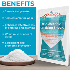 POOLACC single-dose packet open above water for easy no-mess dosing