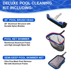 POOLAZA deep net skimmer with aluminum frame catching leaves
