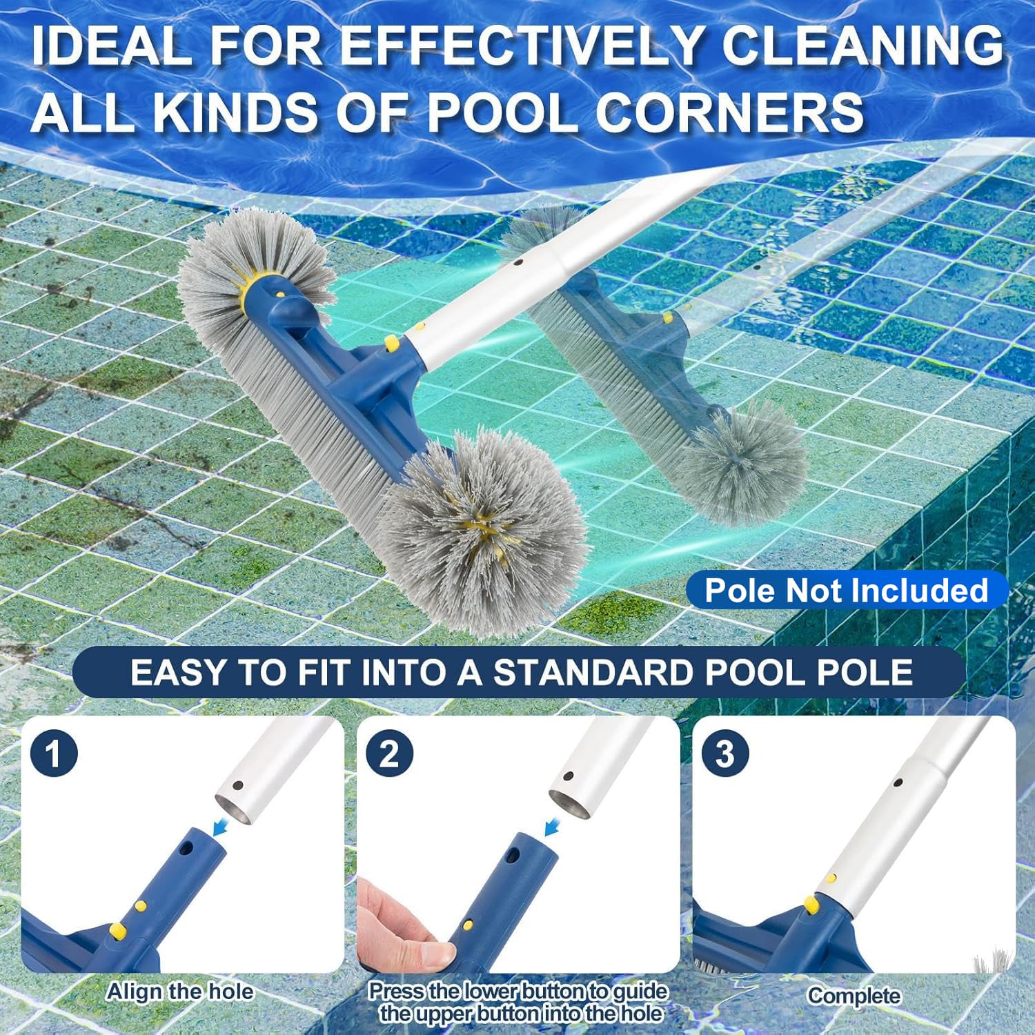 POOLAZA angled handle joint detail offering ergonomic pushing advantage