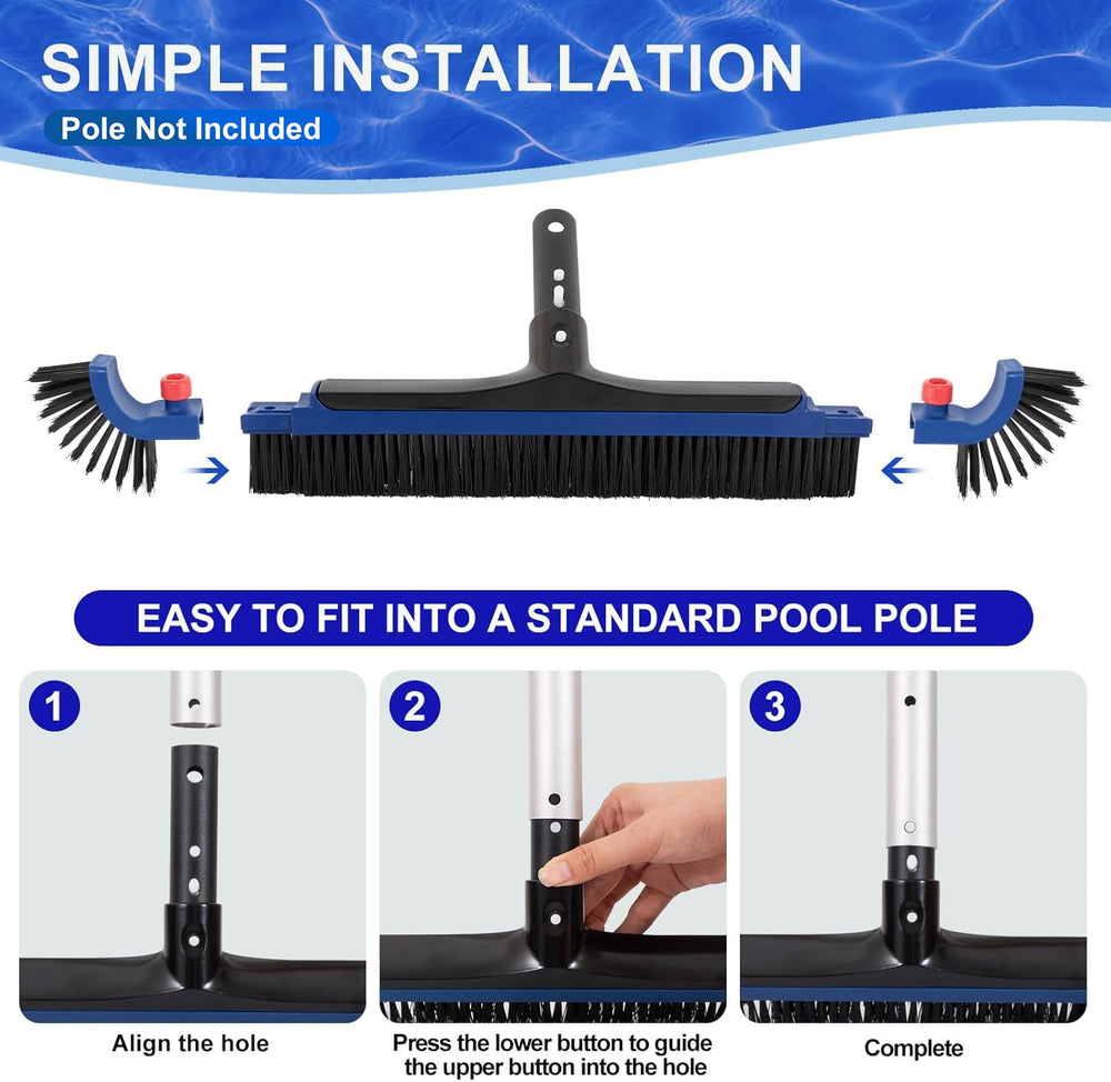POOLAZA brush in use on pool wall cleaning algae for clearer water