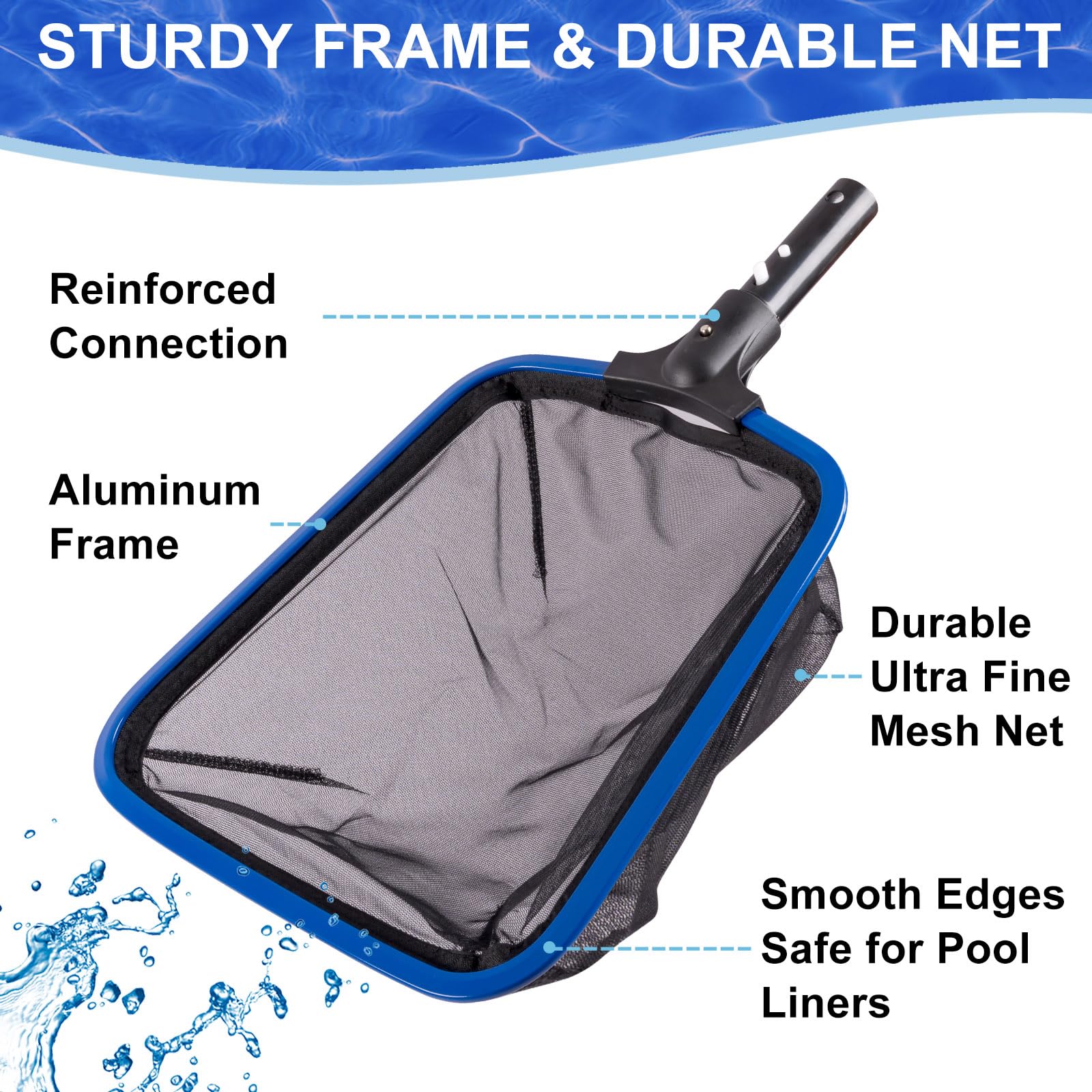 POOLAZA kit in use skimming a backyard pool for clarity