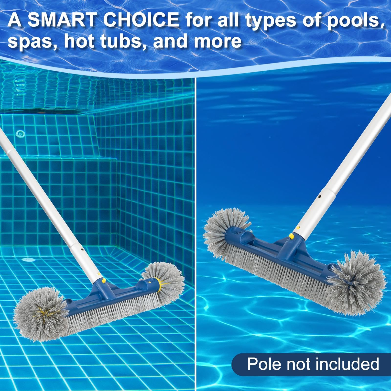 POOLAZA brush heads staged poolside illustrating easy maintenance benefit
