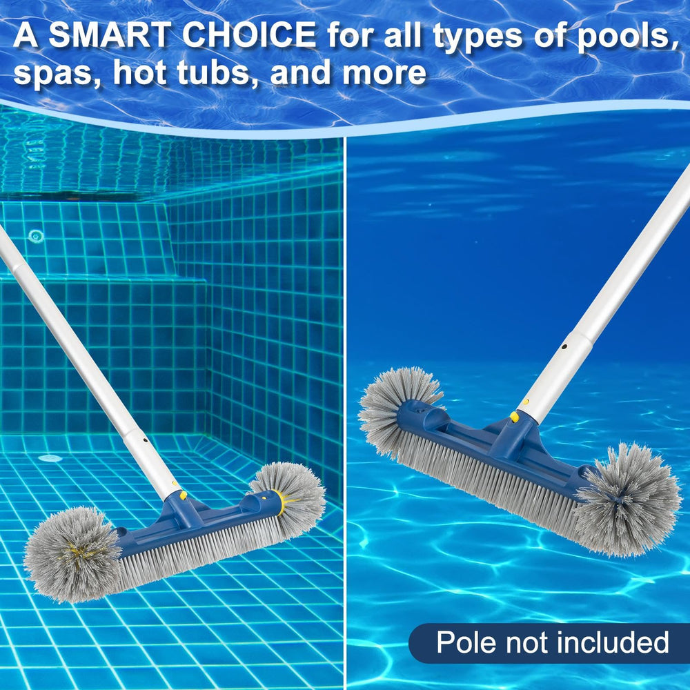 POOLAZA brush heads staged poolside illustrating easy maintenance benefit