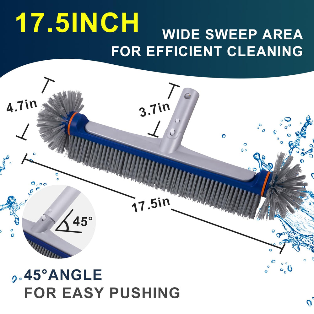 POOLAZA brush next to ruler to show 17.5 inch sweep and coverage