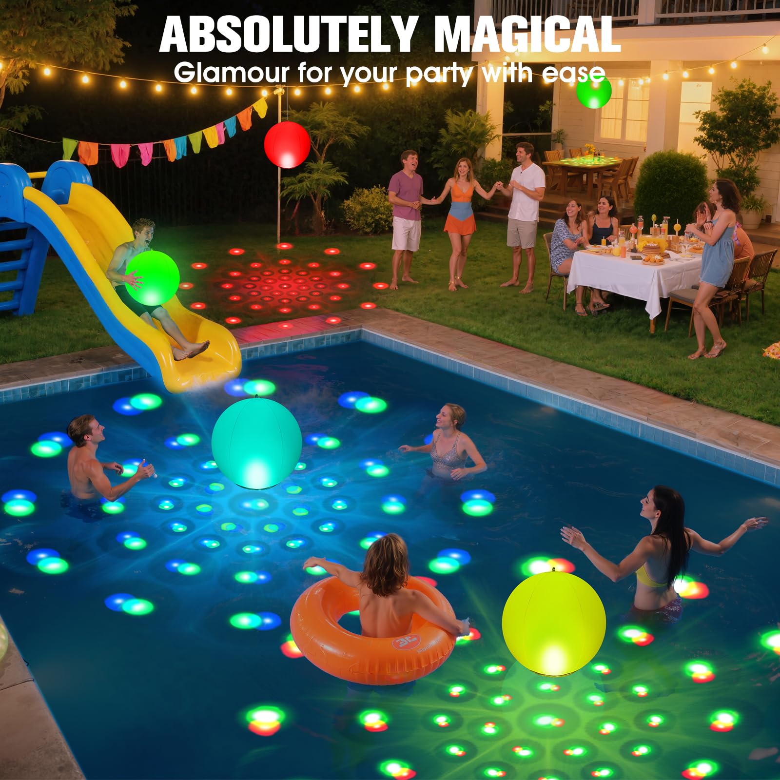 PoolBliss pack of four on pool edge ready for instant resort-style lighting