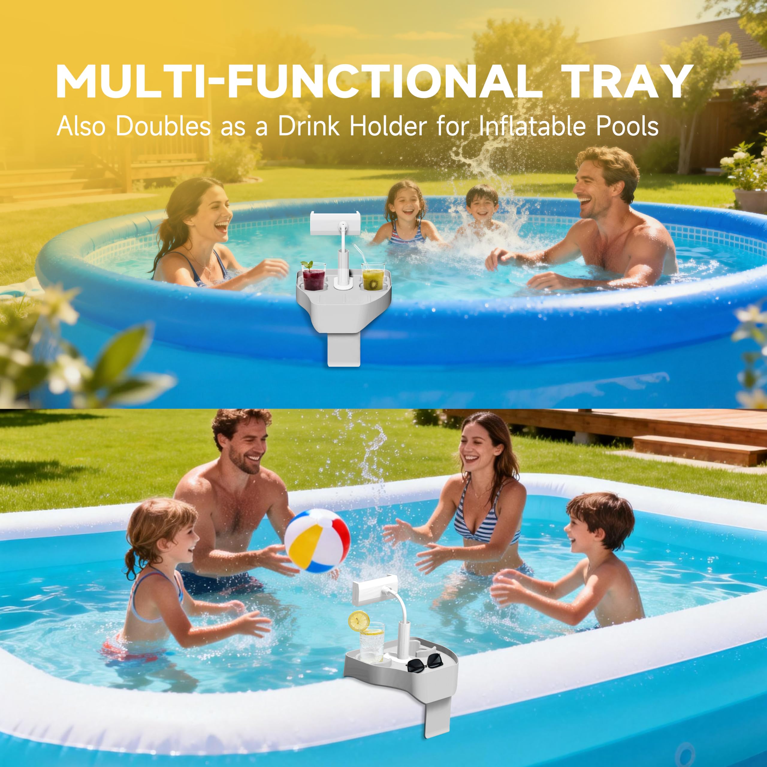 POOLCOMFT detail of dual cup holders keeping drinks upright and spill-resistant