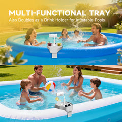 POOLCOMFT detail of dual cup holders keeping drinks upright and spill-resistant