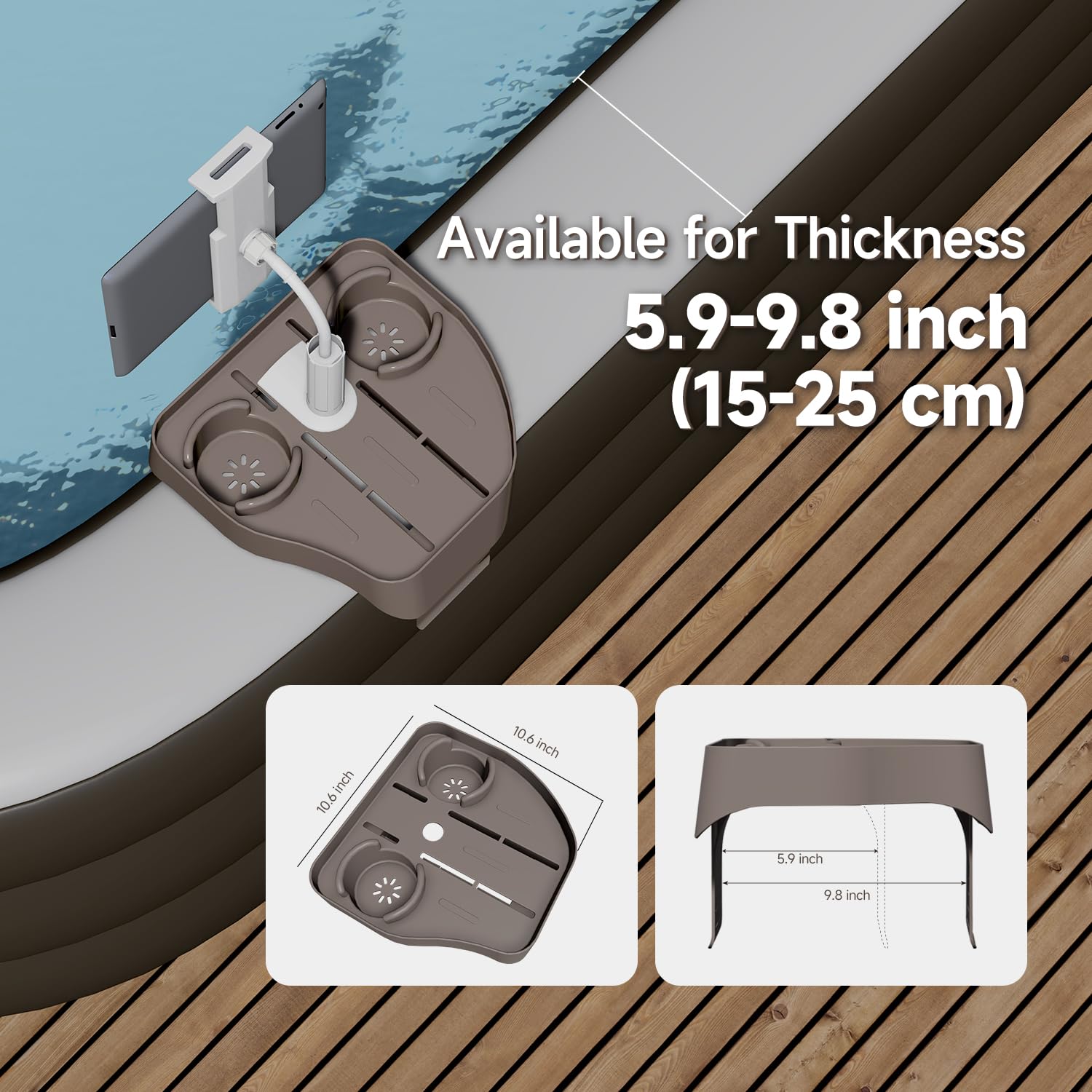 POOLCOMFT top view of dual cup holders keeping beverages stable while you relax