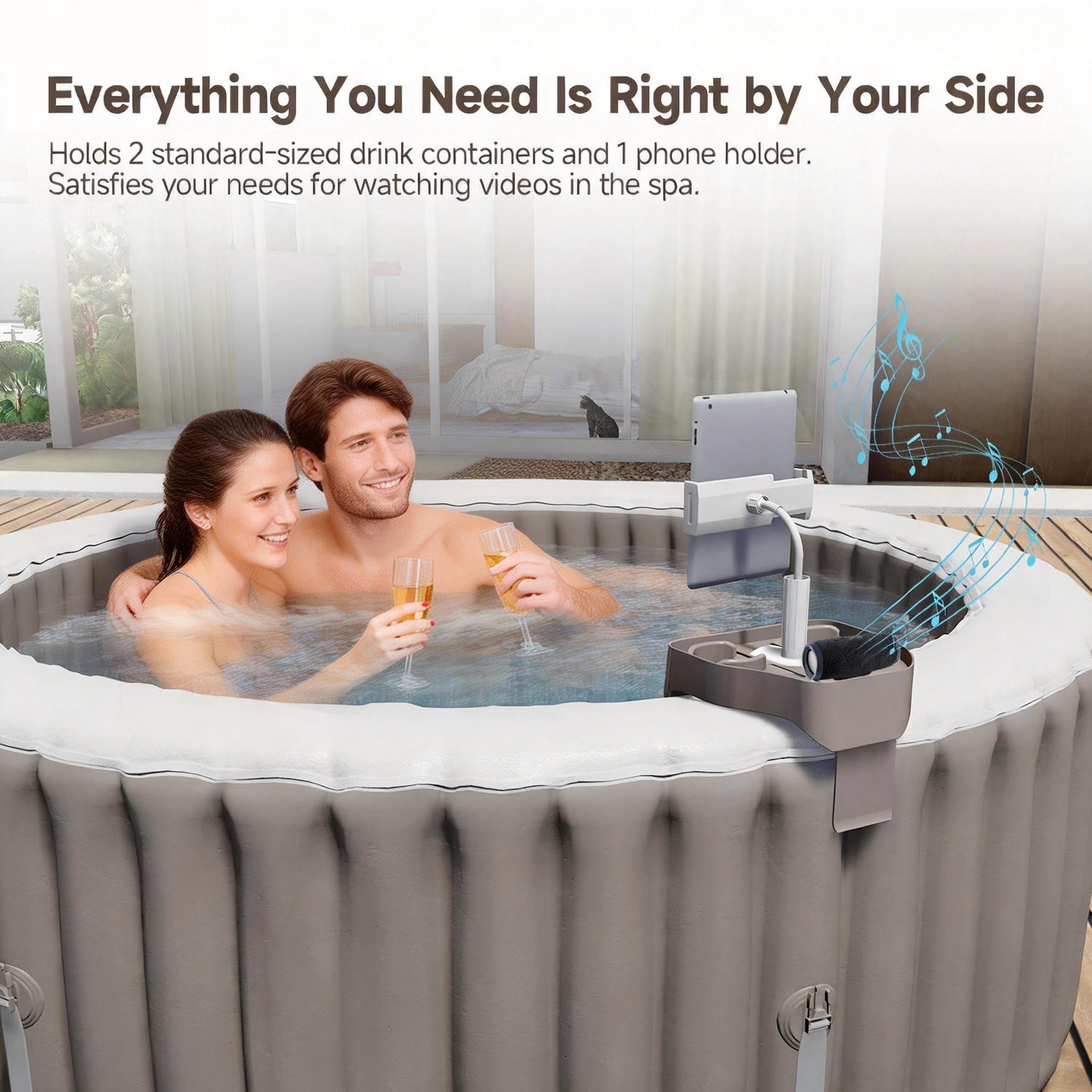 POOLCOMFT flexible phone holder close-up demonstrating secure grip and adjustable viewing