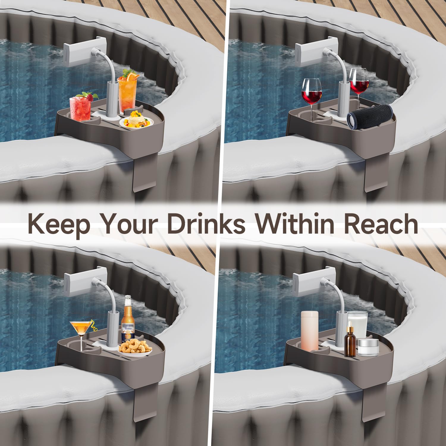 POOLCOMFT used as a sofa tray holding a drink and book for versatile indoor use