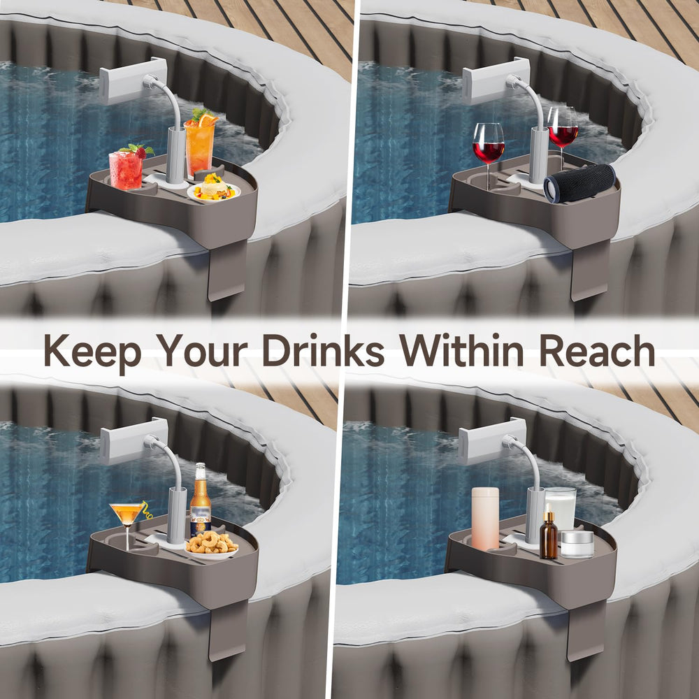 POOLCOMFT used as a sofa tray holding a drink and book for versatile indoor use