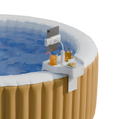 POOLCOMFT front view of tray showing two cup holders and flat surface for convenience