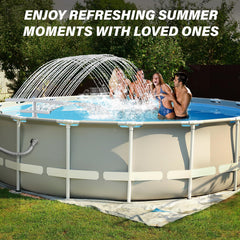 PoolCoolPro fountain in use with family enjoying cooler water benefit