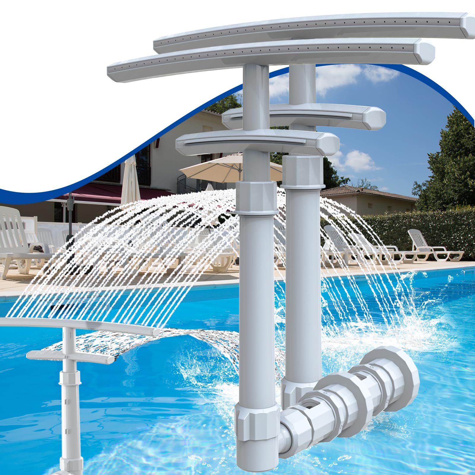 PoolCoolPro front view installed showing wide cooling cascade benefit