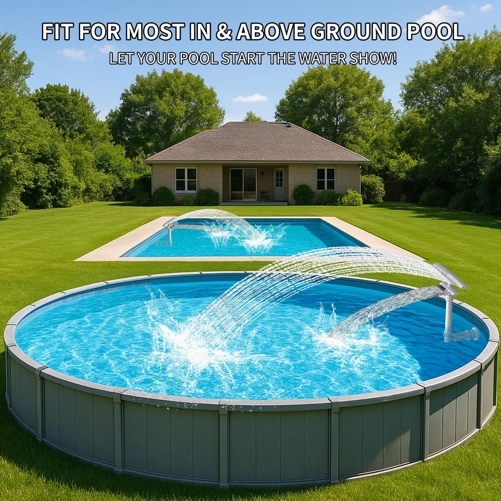 PoolCoolPro fountain in a backyard pool at dusk creating calming water sounds and ambiance