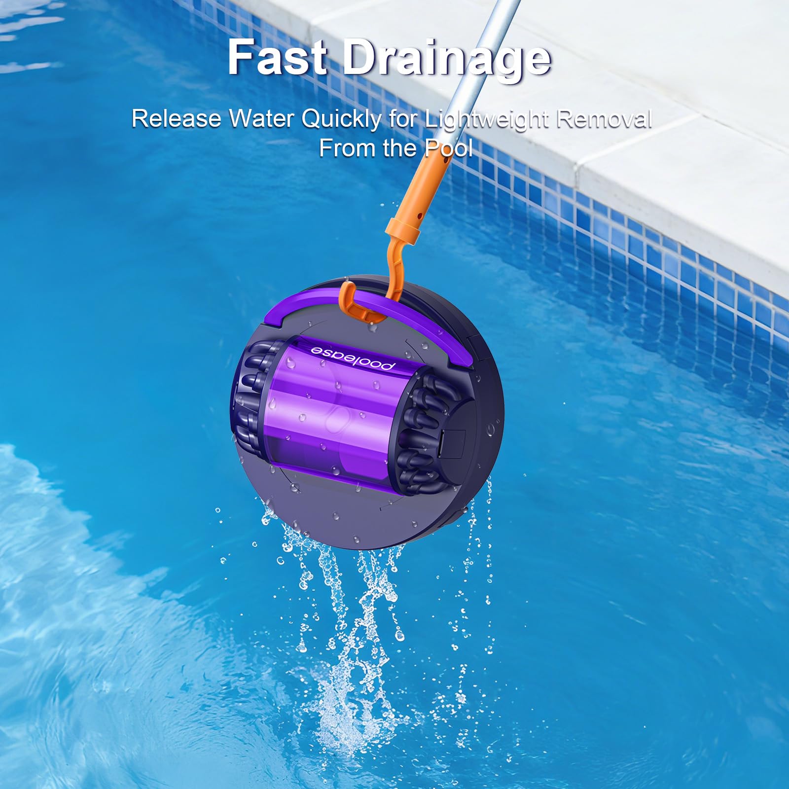 poolease X1 on backyard pool edge showing convenient cordless operation