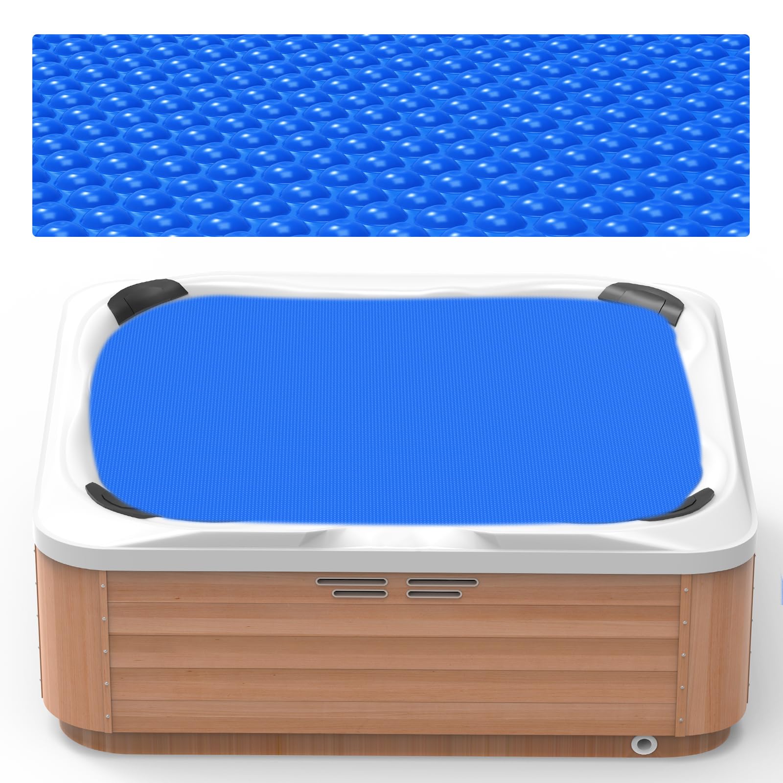 Poolergetic front view of folded 7x7 FT thermal blanket showing compact storage and quick deployment